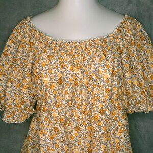 Old Navy Womens XL Blouse Off-Shoulder Yellow Floral Smocked Peplum Top